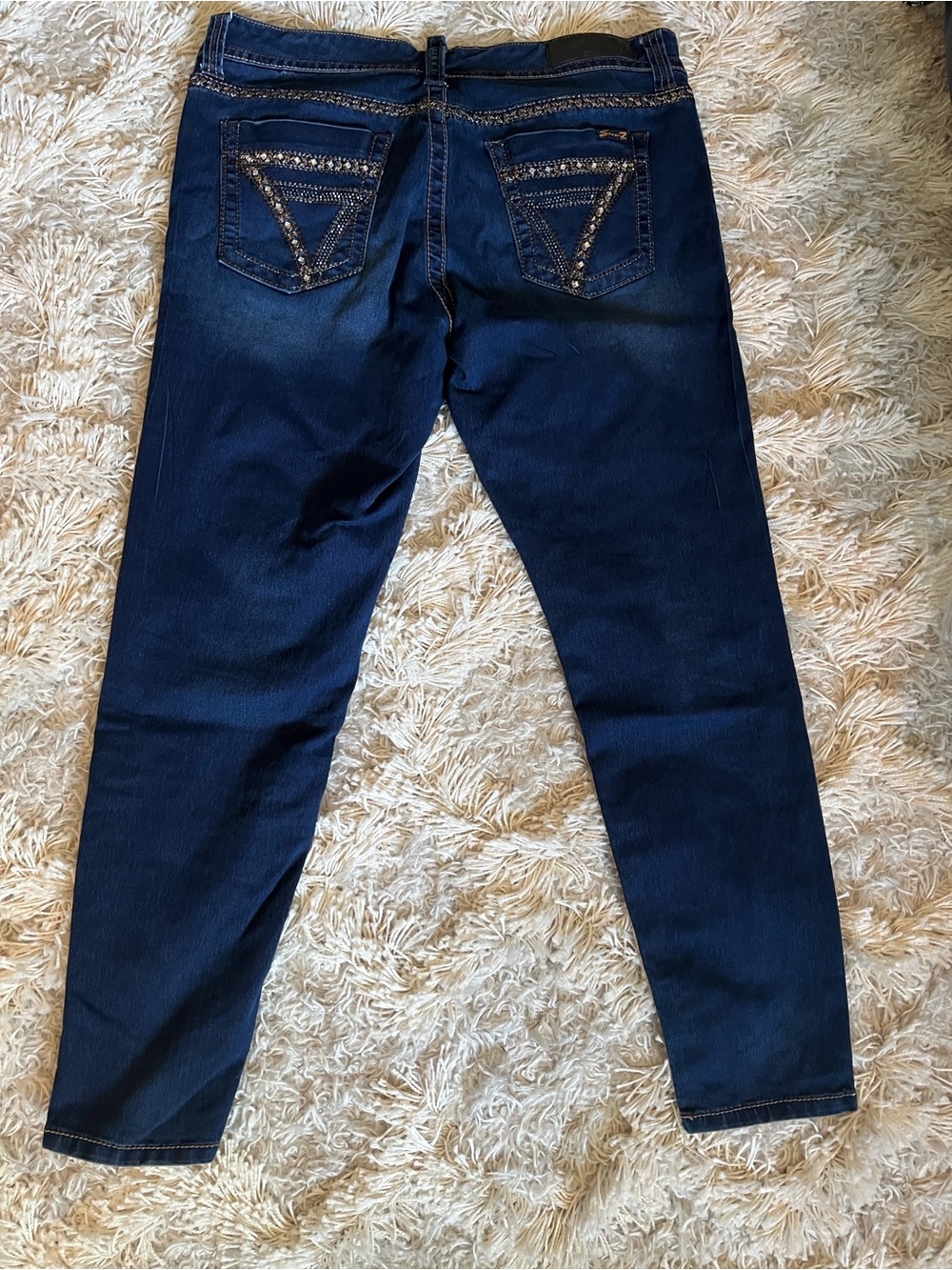 7 For All Mankind Dark Blue Rhinestone Pocket Jeggings